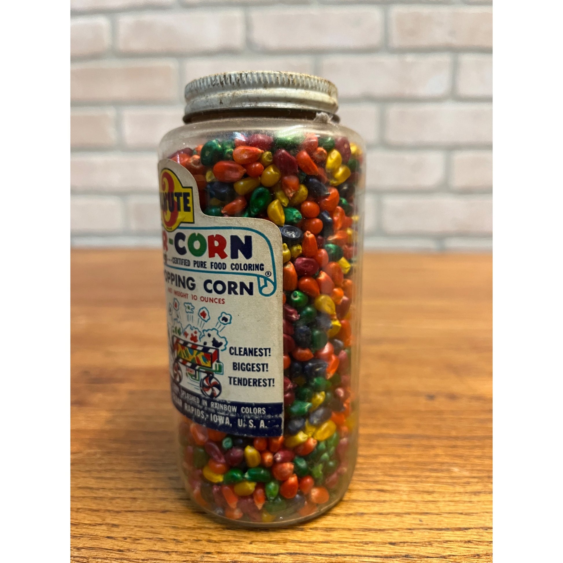 VINTAGE 10 oz GLASS JAR FULL NOS 3 Minute Col-R-Corn Popping Corn 1960s RARE HTF