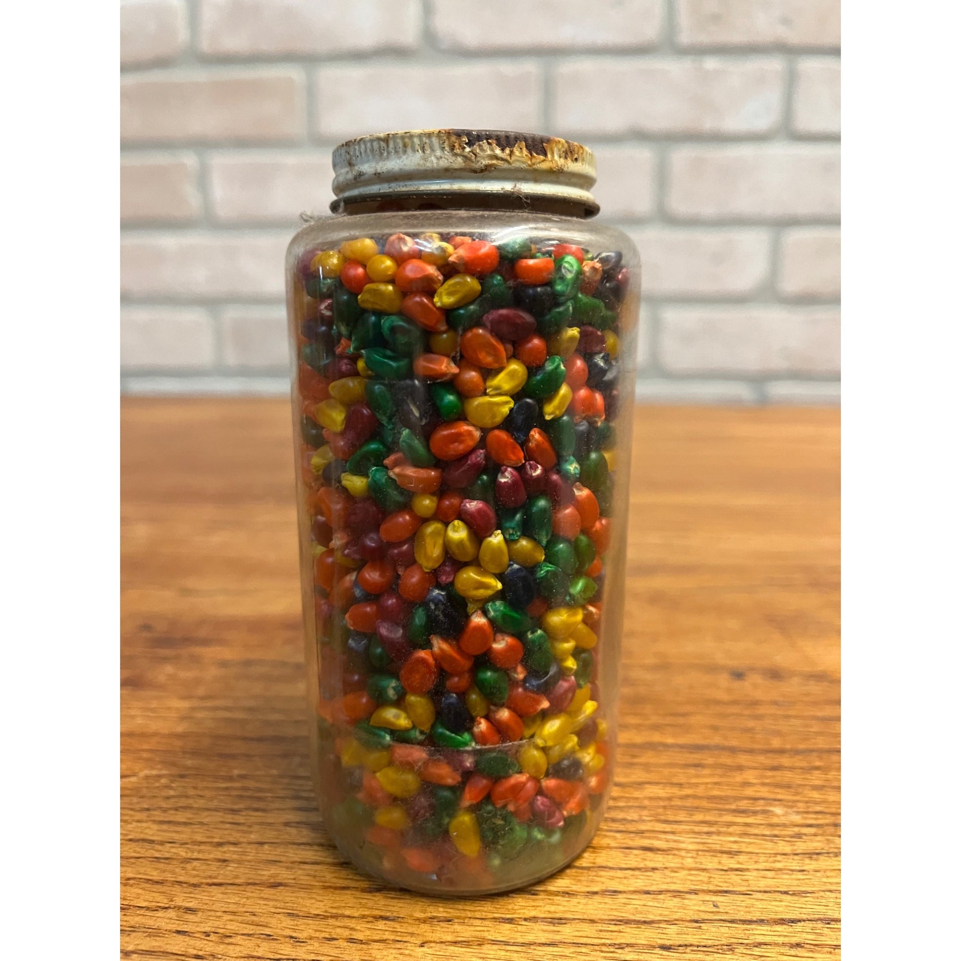 VINTAGE 10 oz GLASS JAR FULL NOS 3 Minute Col-R-Corn Popping Corn 1960s RARE HTF