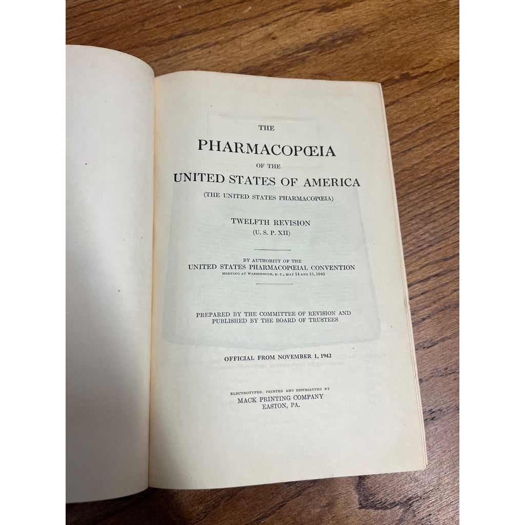 1942 Pharmacopeia of United States 12th Revision Pharmacy Hardcover