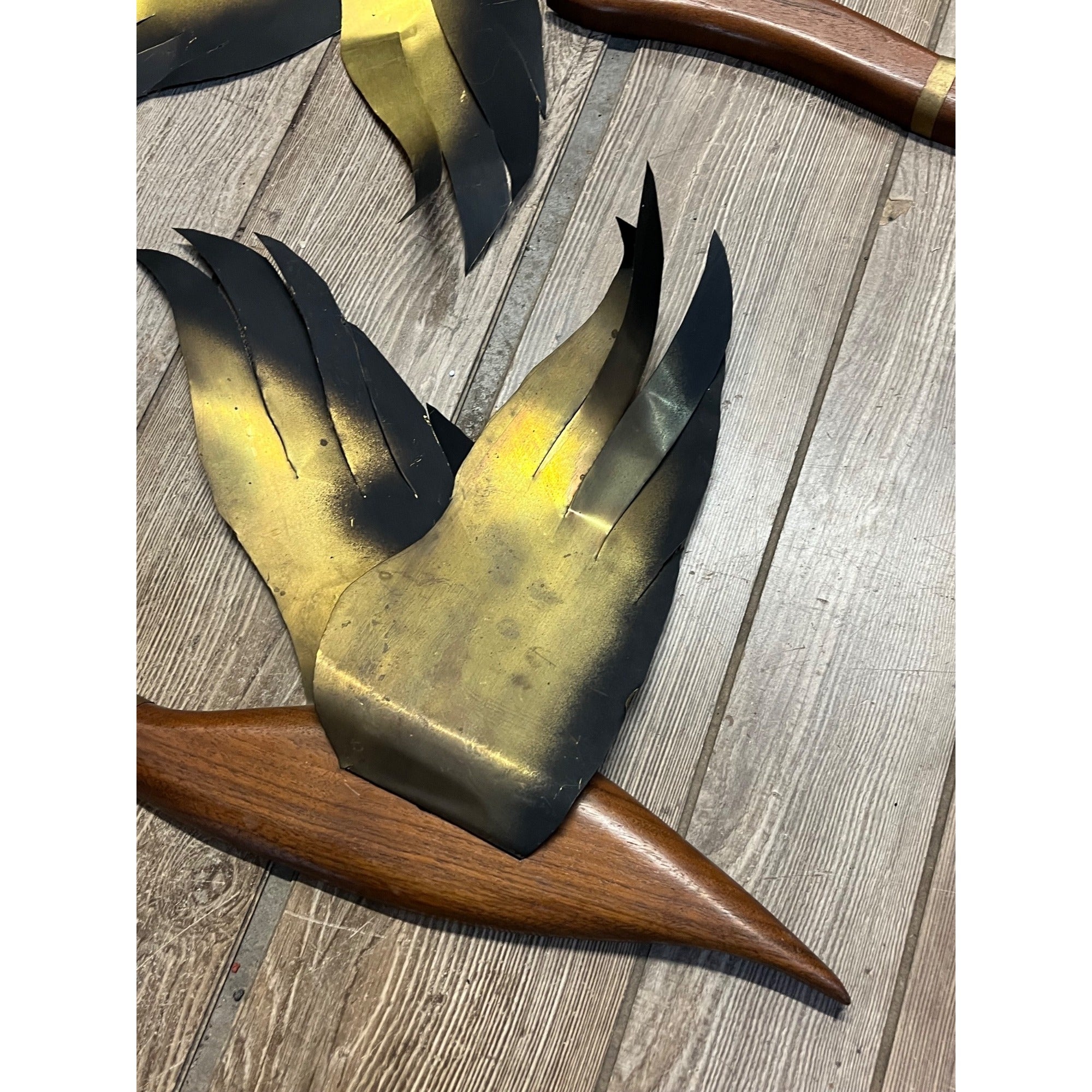 Vintage MCM Brass Flying Geese Wall Art Set Teak Wood Birds 1960s 1970s Decor
