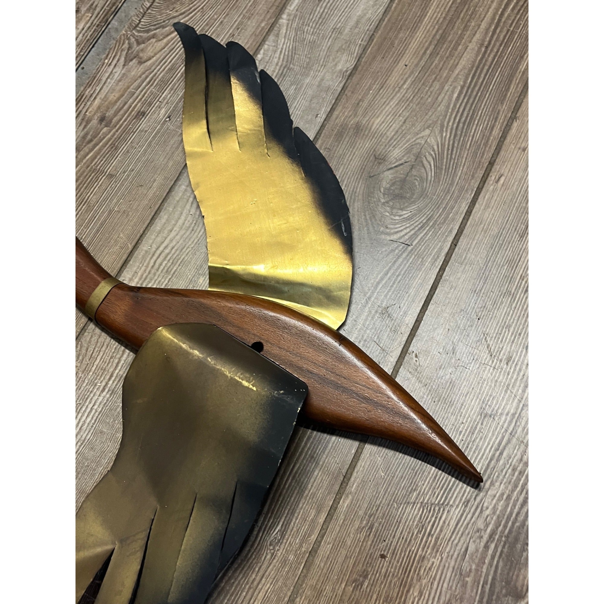 Vintage MCM Brass Flying Geese Wall Art Set Teak Wood Birds 1960s 1970s Decor