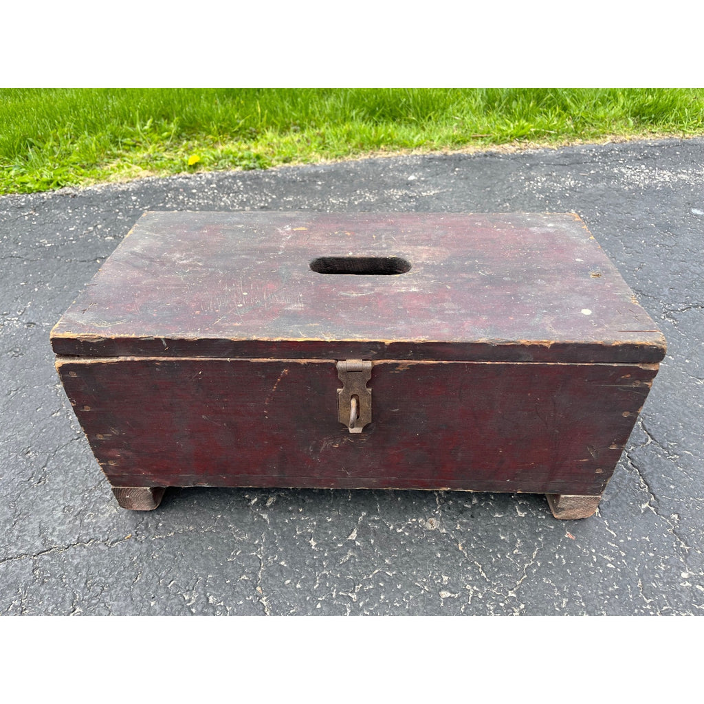 Antique Primitive 19th c. Red Paint Footed Tool Box or Cobblers Chest Folk AAFA