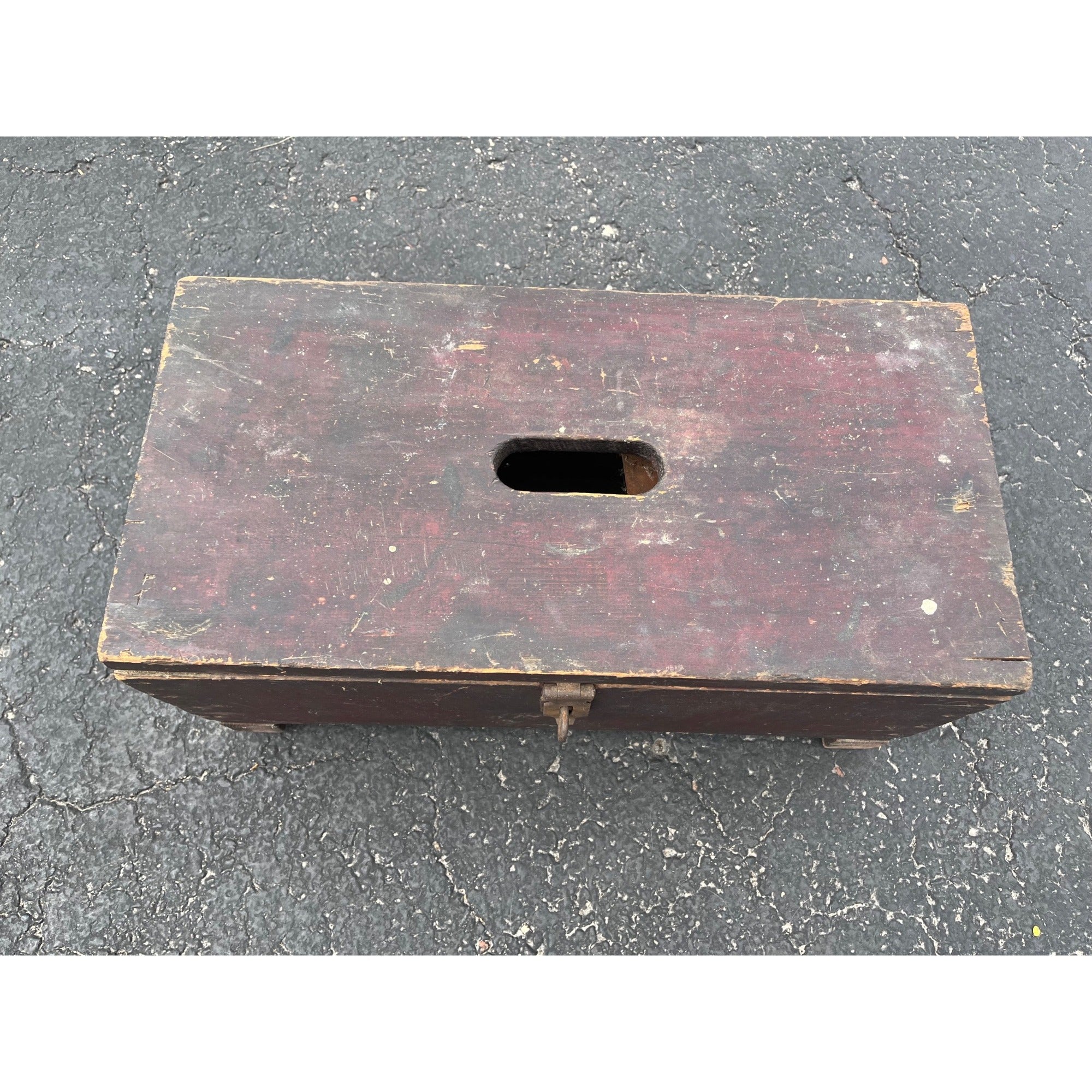 Antique Primitive 19th c. Red Paint Footed Tool Box or Cobblers Chest Folk AAFA