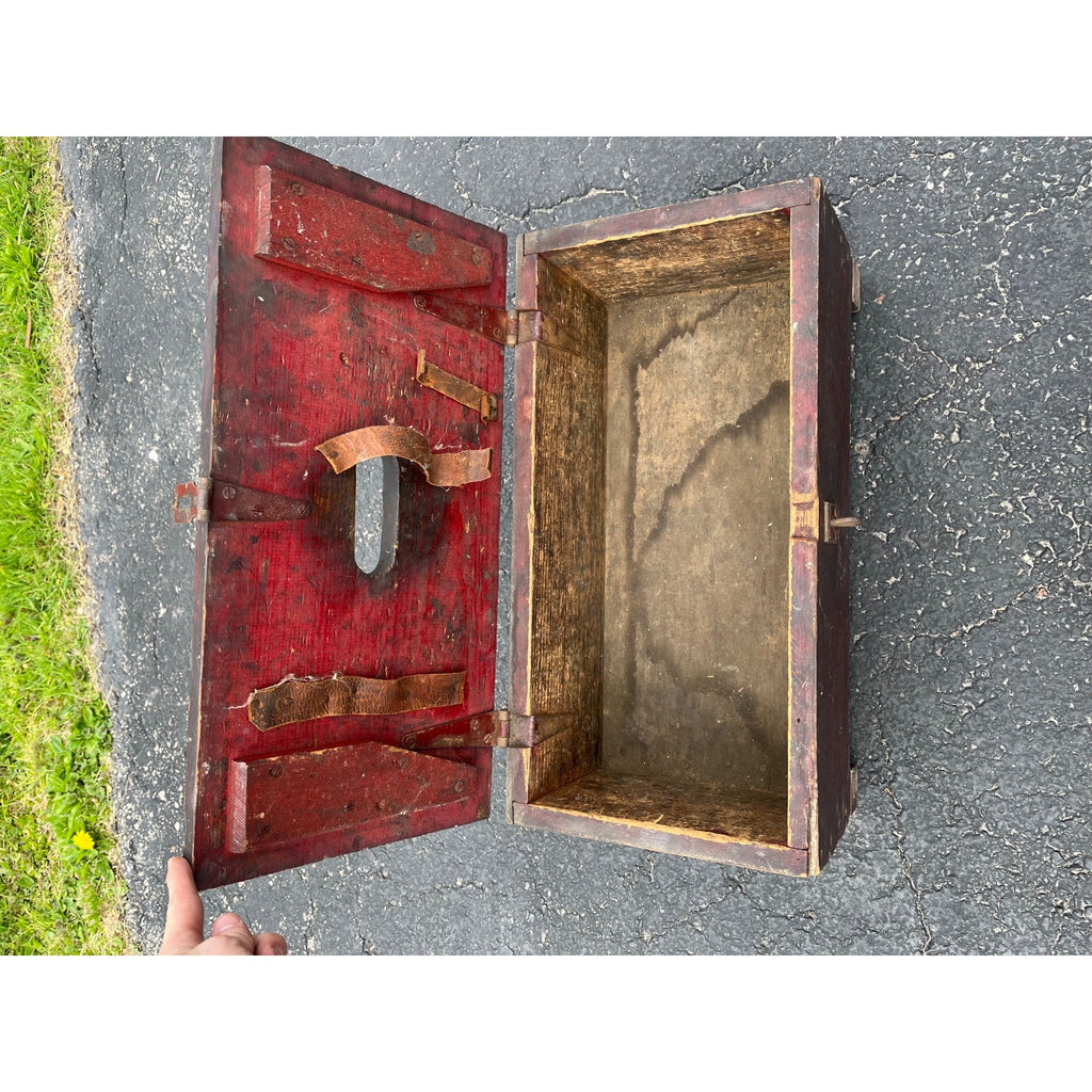 Antique Primitive 19th c. Red Paint Footed Tool Box or Cobblers Chest Folk AAFA