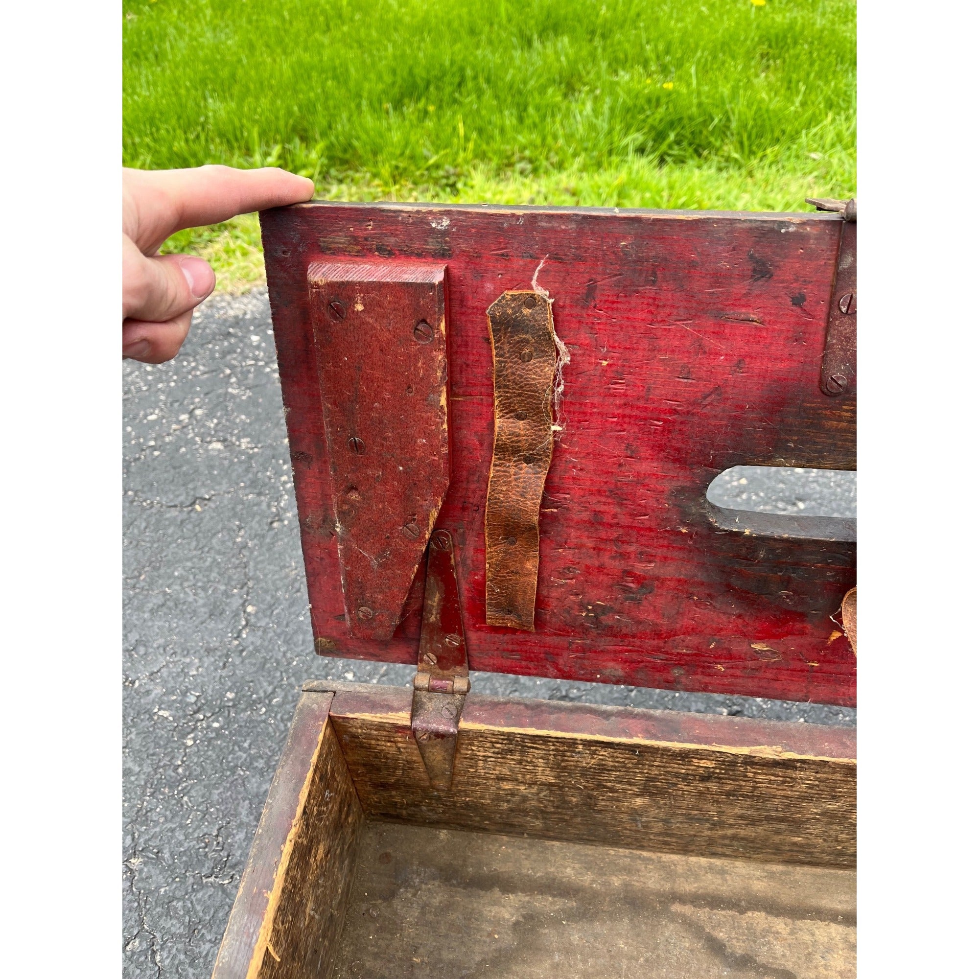Antique Primitive 19th c. Red Paint Footed Tool Box or Cobblers Chest Folk AAFA
