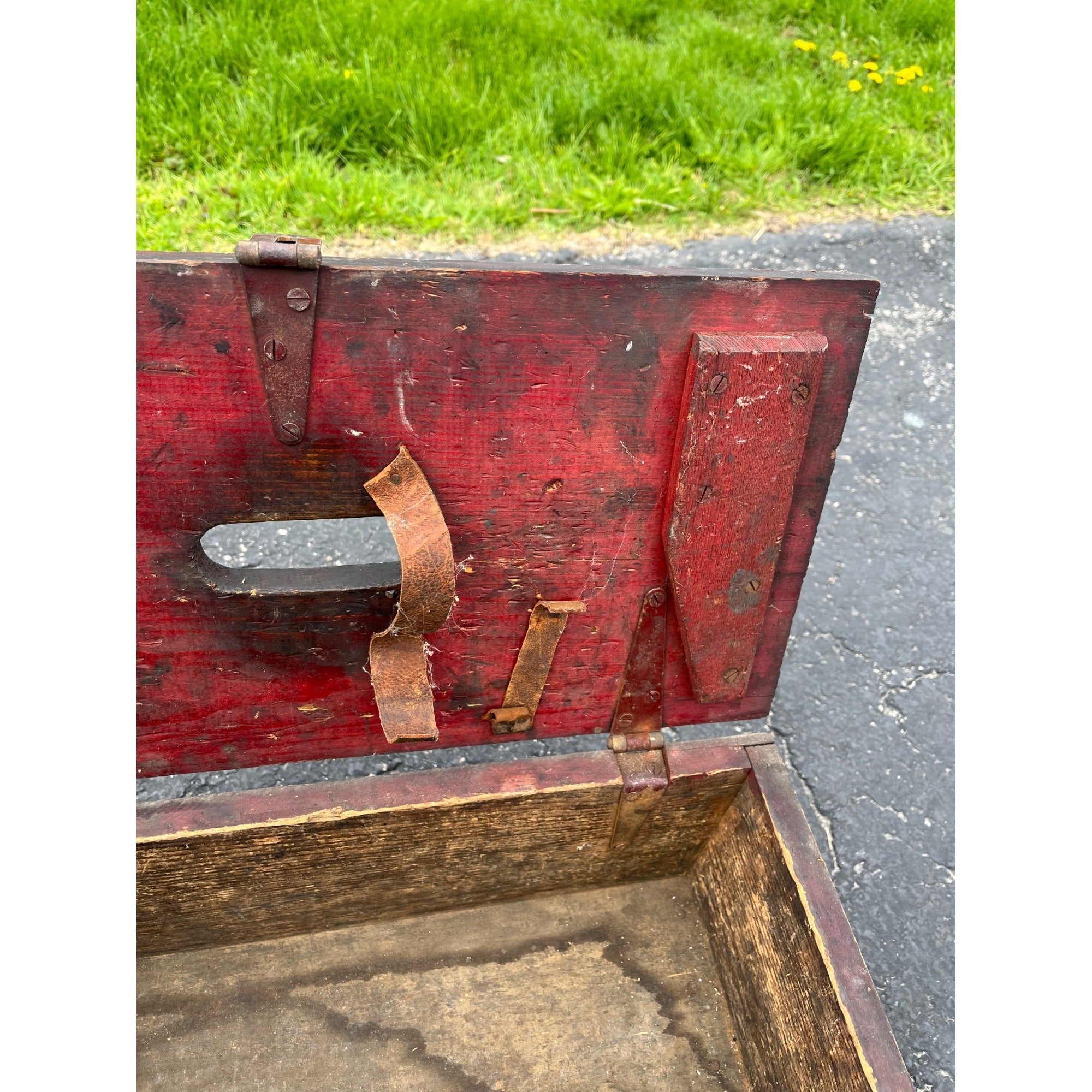 Antique Primitive 19th c. Red Paint Footed Tool Box or Cobblers Chest Folk AAFA