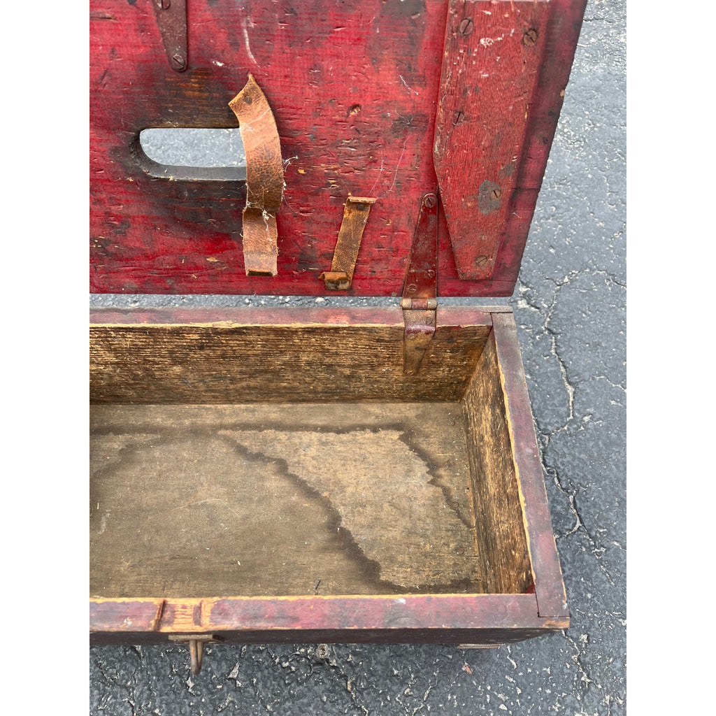 Antique Primitive 19th c. Red Paint Footed Tool Box or Cobblers Chest Folk AAFA