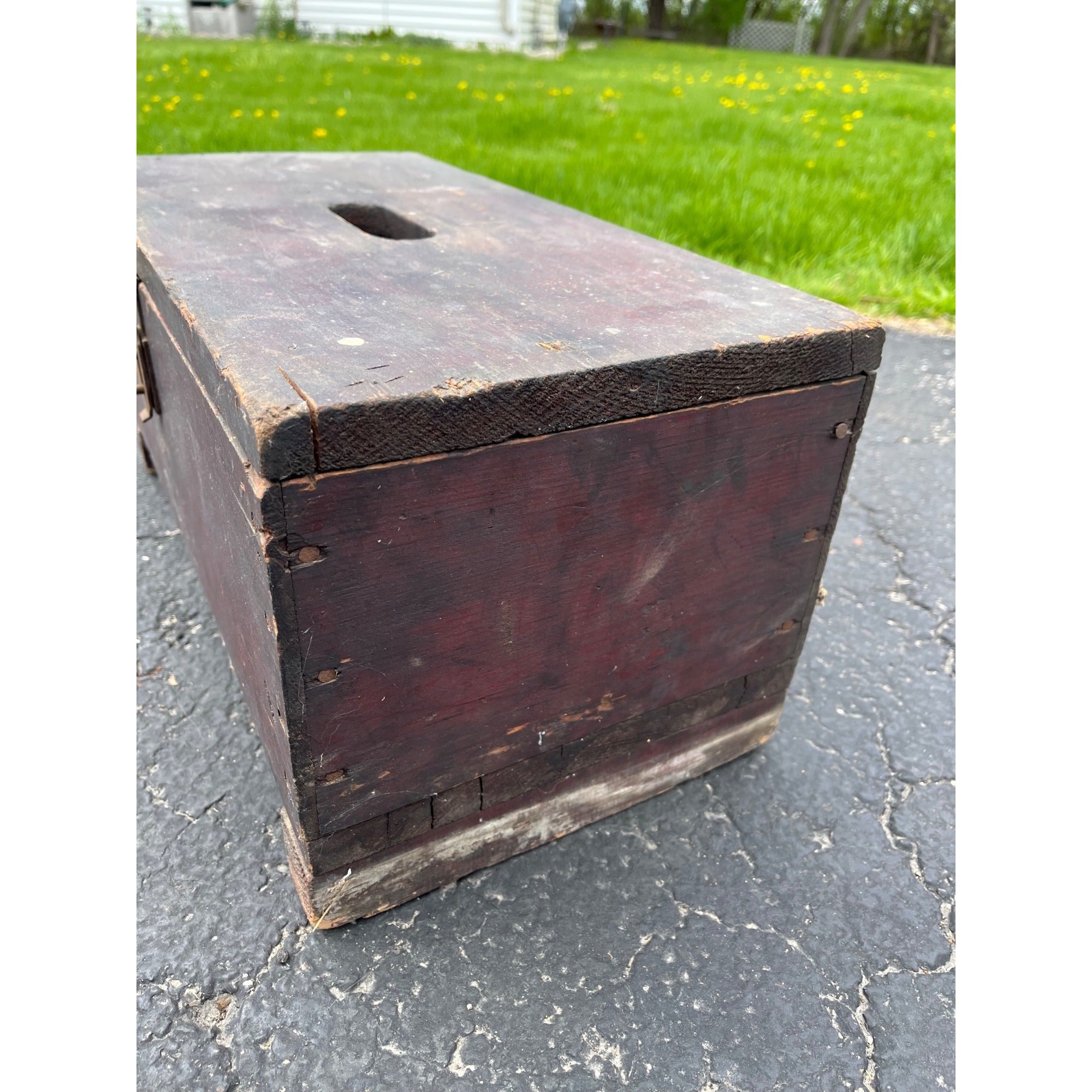 Antique Primitive 19th c. Red Paint Footed Tool Box or Cobblers Chest Folk AAFA