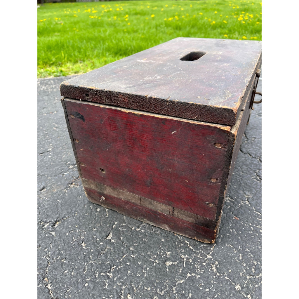 Antique Primitive 19th c. Red Paint Footed Tool Box or Cobblers Chest Folk AAFA