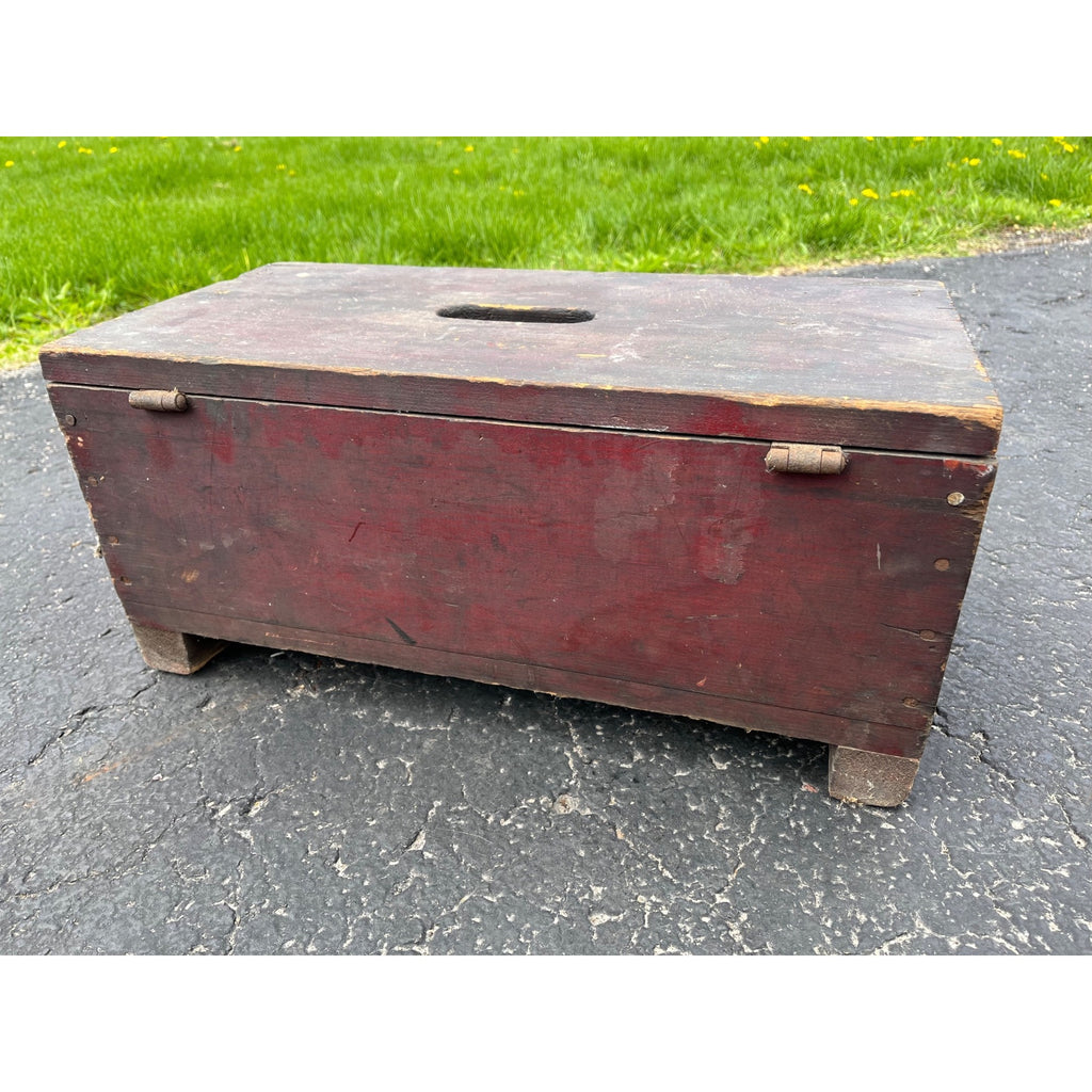Antique Primitive 19th c. Red Paint Footed Tool Box or Cobblers Chest Folk AAFA