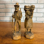 Old Man and Women, German Wood Carving Figurines, 7", Drechselstube Erback