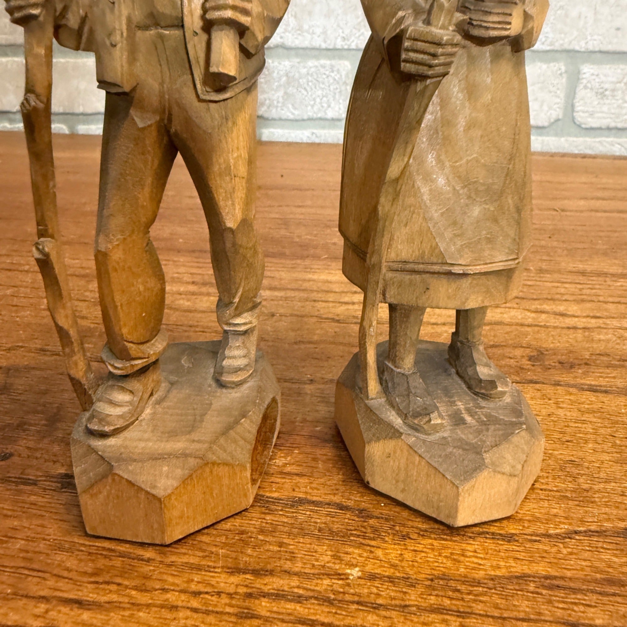 Old Man and Women, German Wood Carving Figurines, 7", Drechselstube Erback
