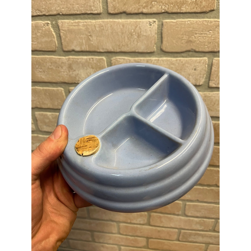 Vintage Baby Infant Food Warmer Stoneware Pottery Light Blue Dish Bowl Plate