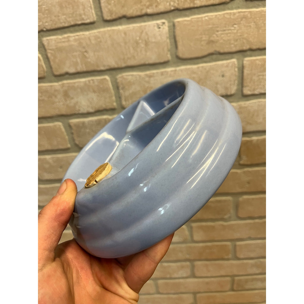 Vintage Baby Infant Food Warmer Stoneware Pottery Light Blue Dish Bowl Plate