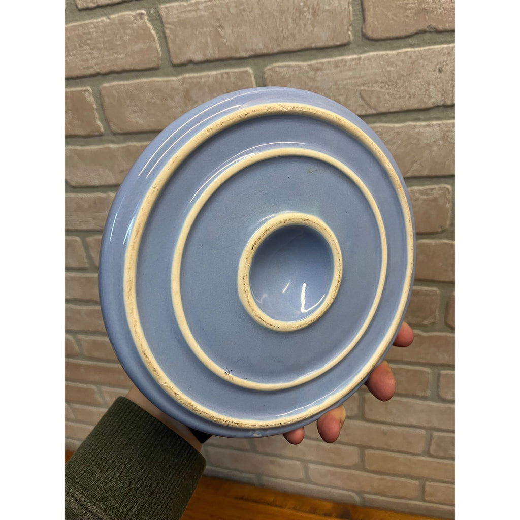 Vintage Baby Infant Food Warmer Stoneware Pottery Light Blue Dish Bowl Plate