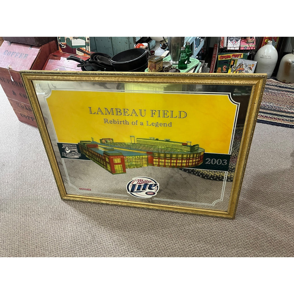 Vintage Green Bay Packers Lambeau Field Bar Miller Lite Beer HUGE Mirror 2003