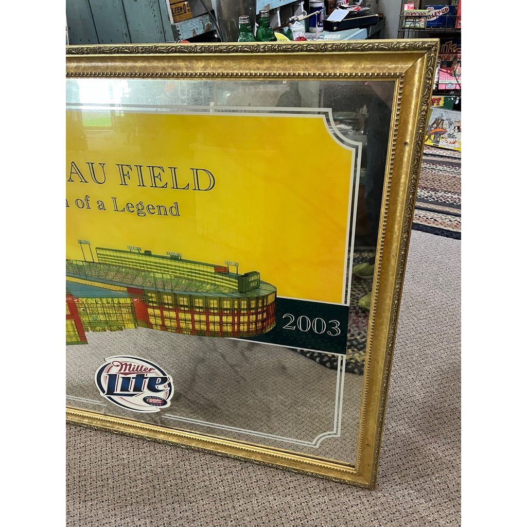 Vintage Green Bay Packers Lambeau Field Bar Miller Lite Beer HUGE Mirror 2003