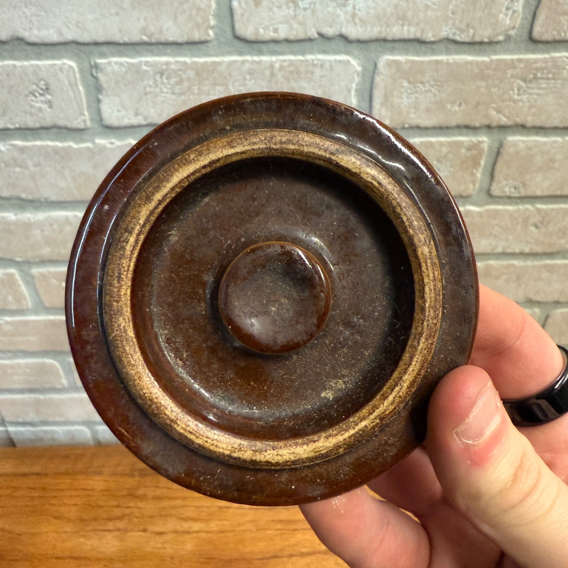 Vintage Storeware Crock Lid Bean Pot Lid Brown - 3.75" Diameter