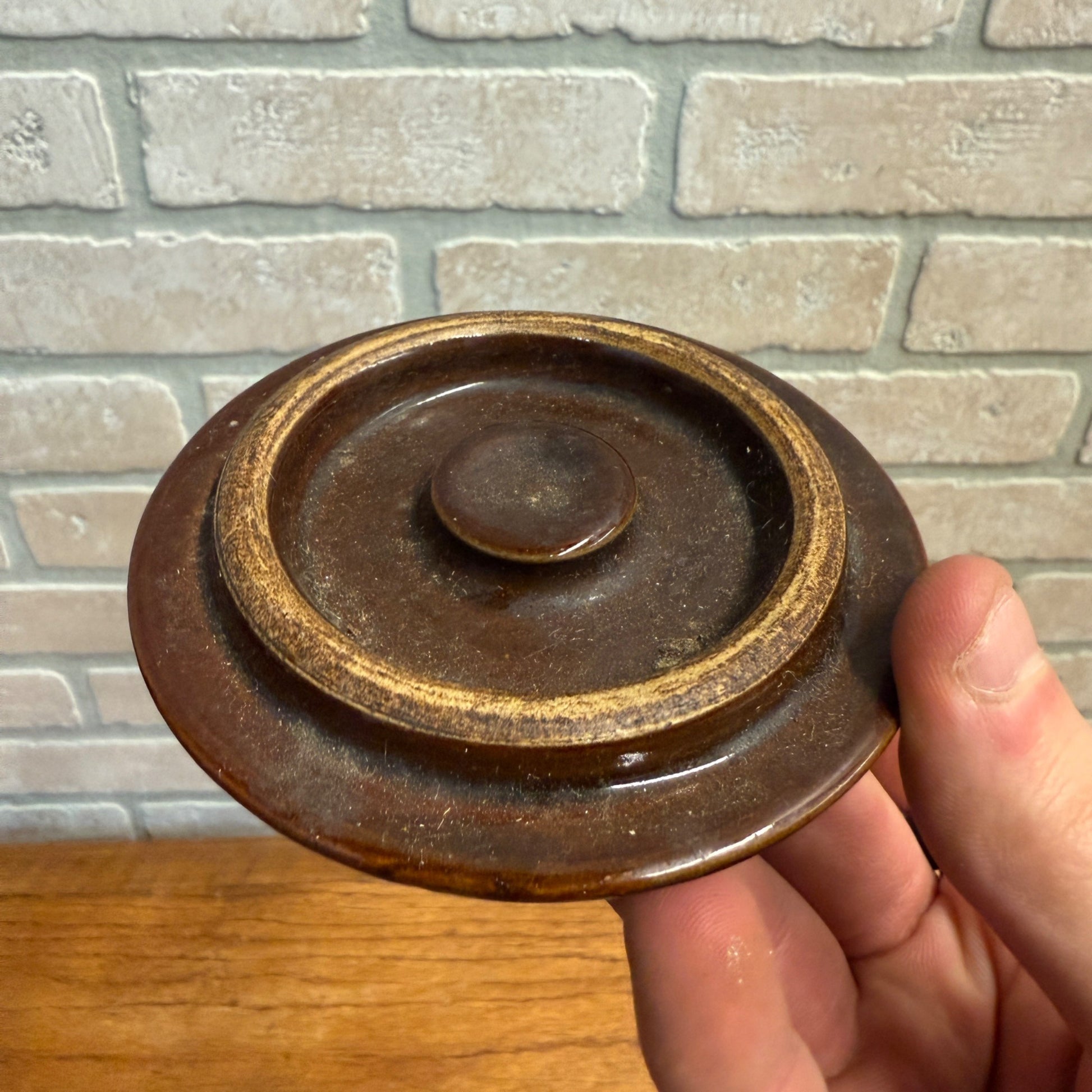 Vintage Storeware Crock Lid Bean Pot Lid Brown - 3.75" Diameter