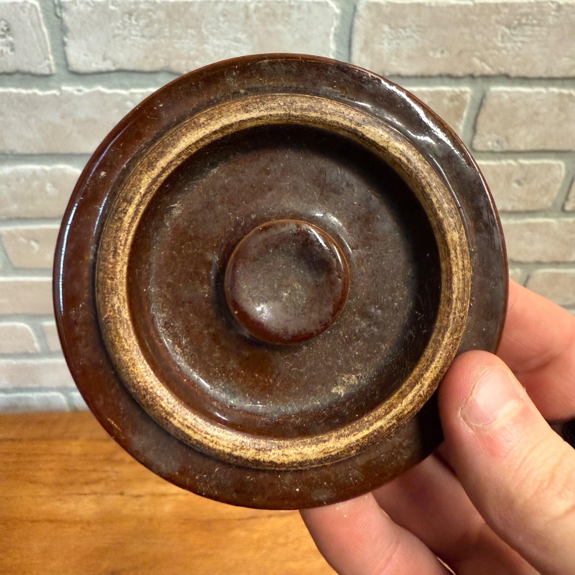 Vintage Storeware Crock Lid Bean Pot Lid Brown - 3.75" Diameter