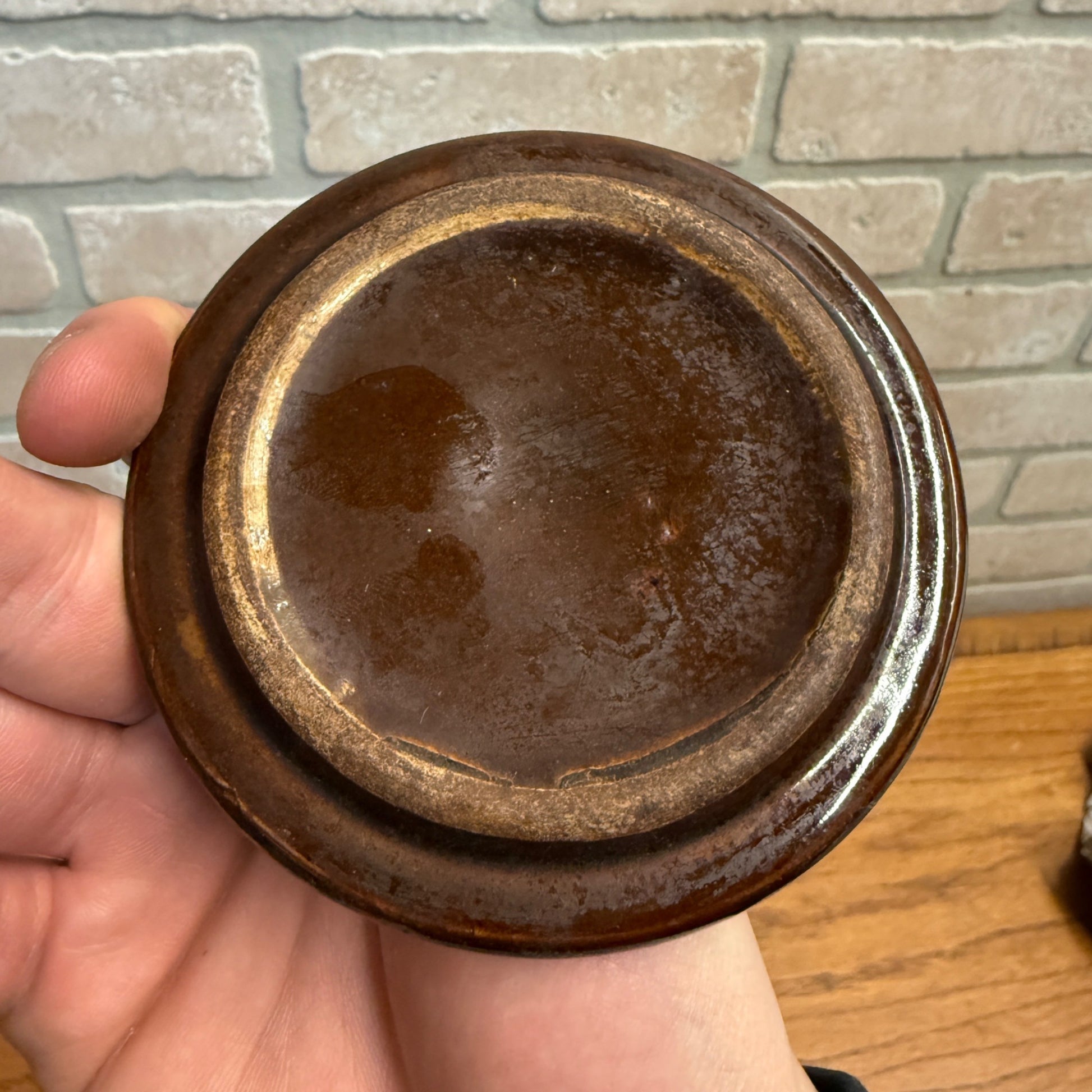 Vintage Storeware Crock Lid Bean Pot Lid Brown - 3.75" Diameter