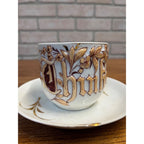 "Think of Me" 1900s Tea Cup and Saucer with Mustache Guard