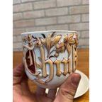 "Think of Me" 1900s Tea Cup and Saucer with Mustache Guard
