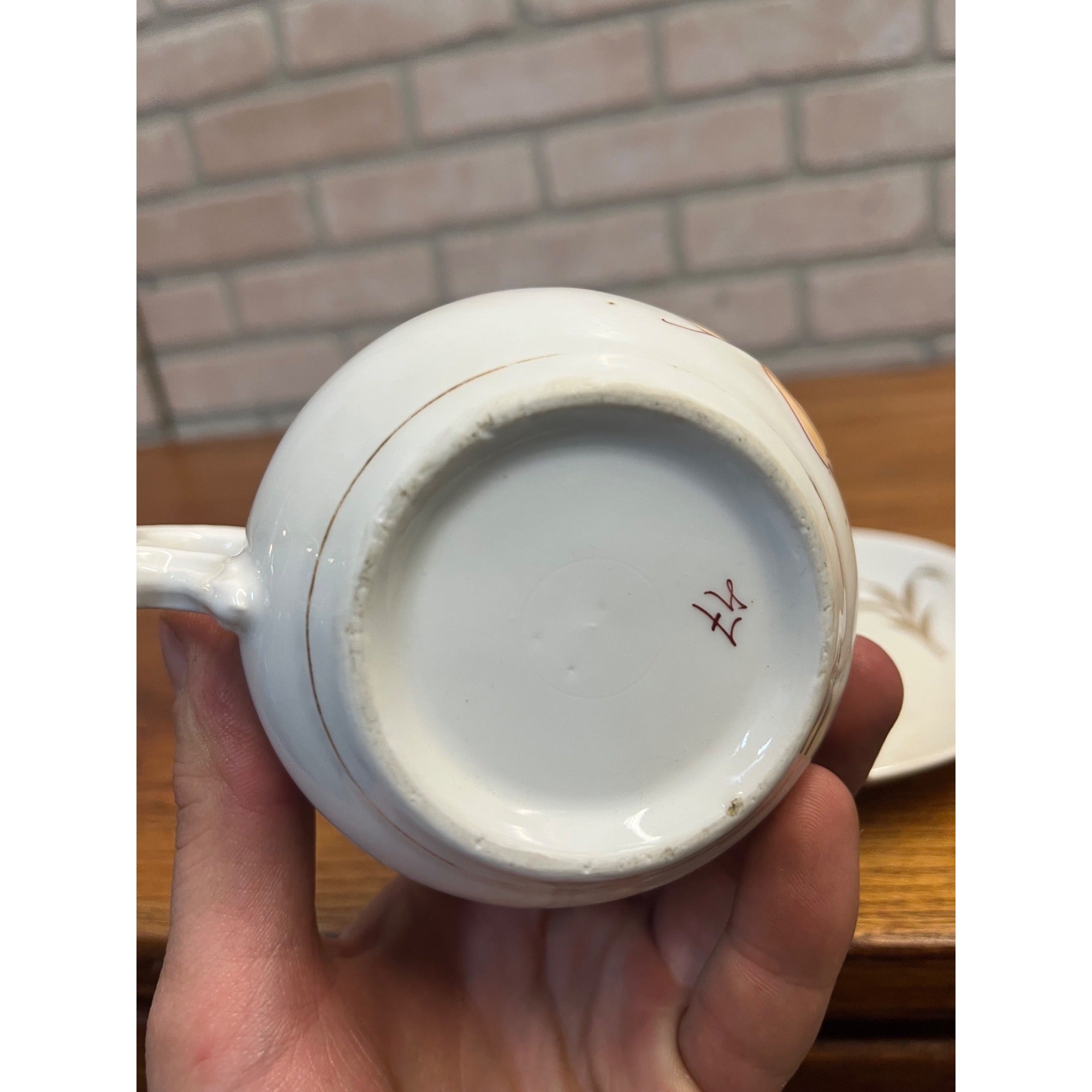 "Think of Me" 1900s Tea Cup and Saucer with Mustache Guard