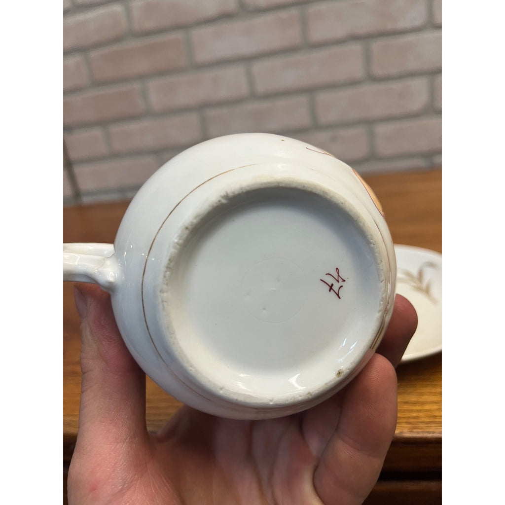 "Think of Me" 1900s Tea Cup and Saucer with Mustache Guard