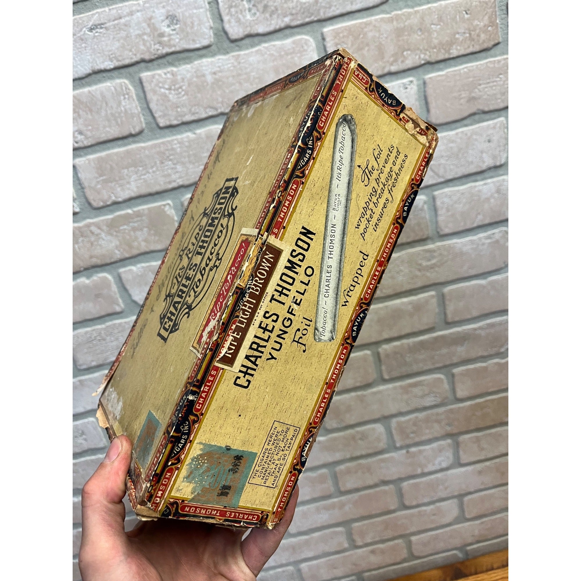 Vintage Charles Thompson Tobacco Wooden Cigar Box Yungfello Foil Wraps Philadelphia, Pennsylvania