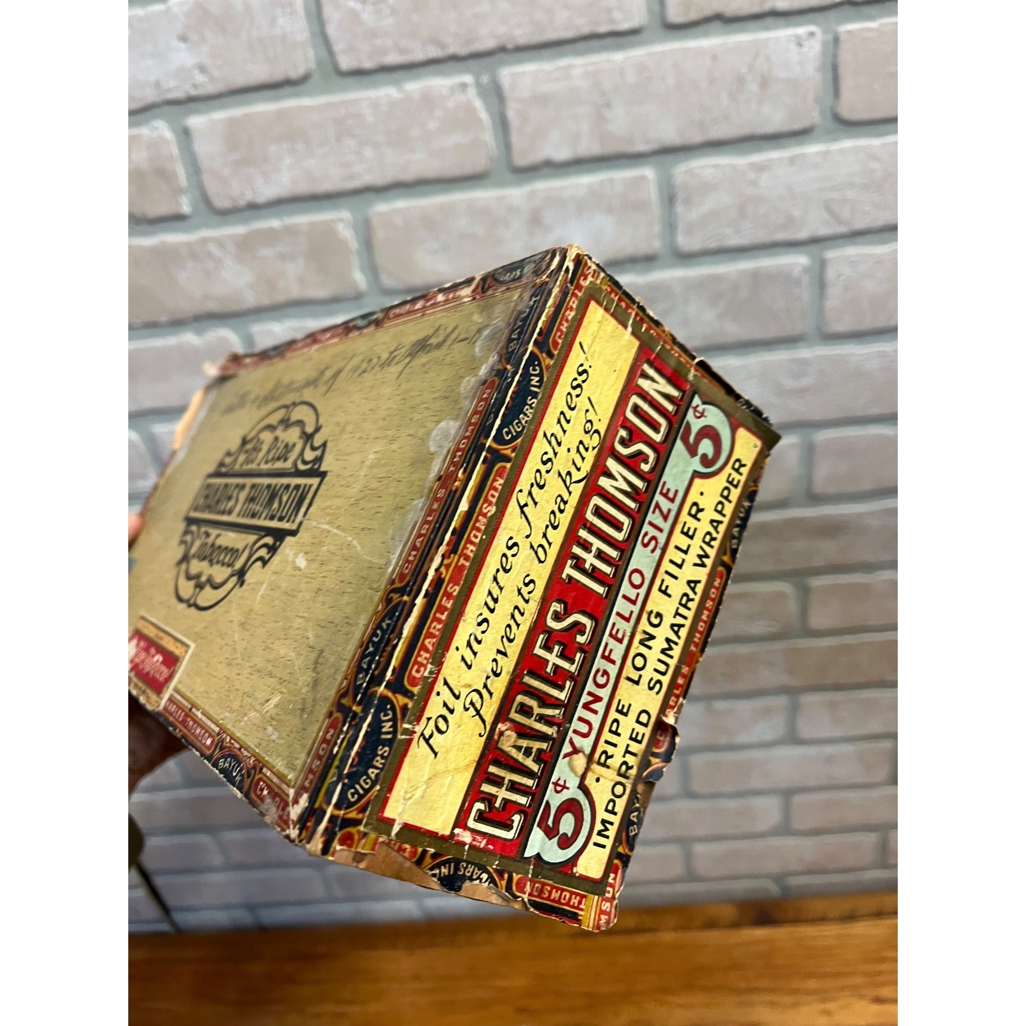 Vintage Charles Thompson Tobacco Wooden Cigar Box Yungfello Foil Wraps Philadelphia, Pennsylvania