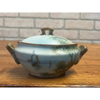 Vintage Nippon Porcelain Lidded Sugar Bowl Hand-Painted Shore Scene With Boats Covered Trinket Dish