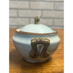 Vintage Nippon Porcelain Lidded Sugar Bowl Hand-Painted Shore Scene With Boats Covered Trinket Dish
