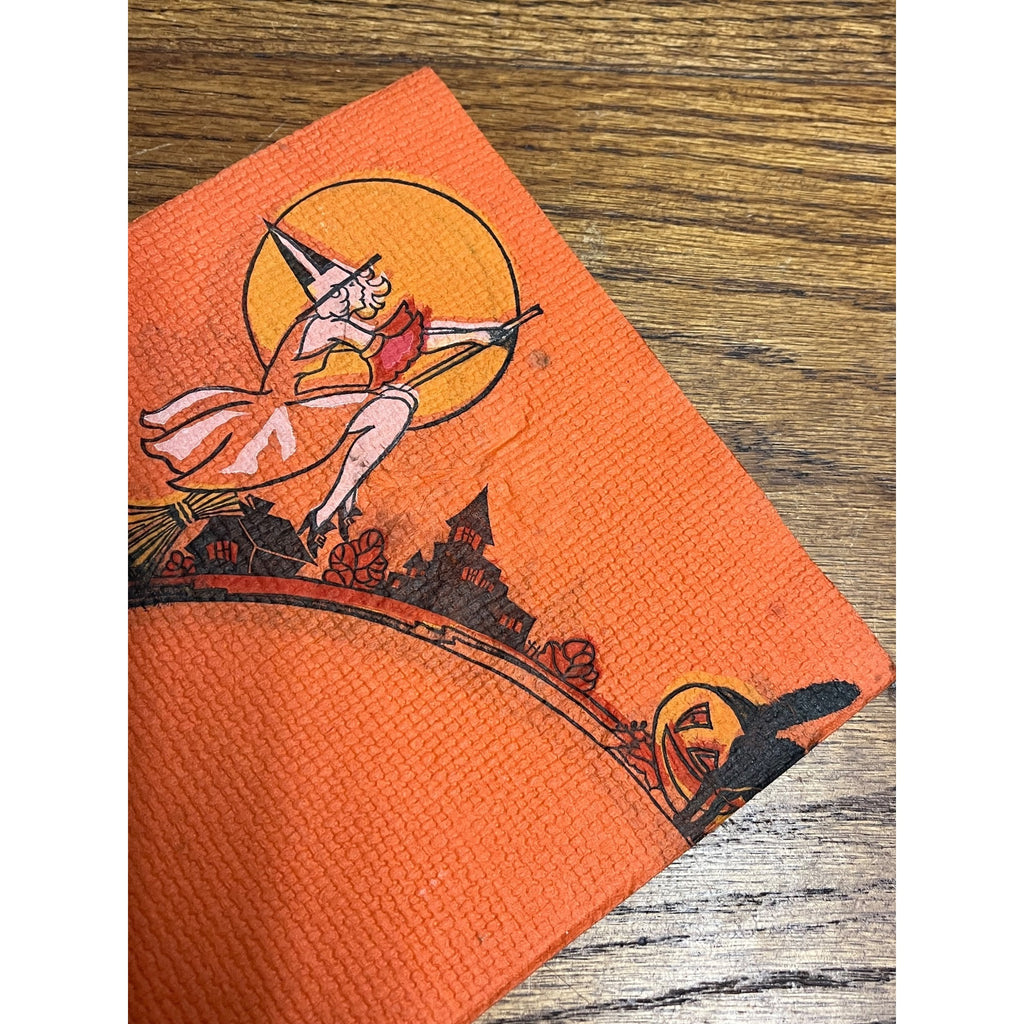 Vintage 1930s Halloween Dennison Crepe Paper Napkin Flying Witch Art Deco JOL