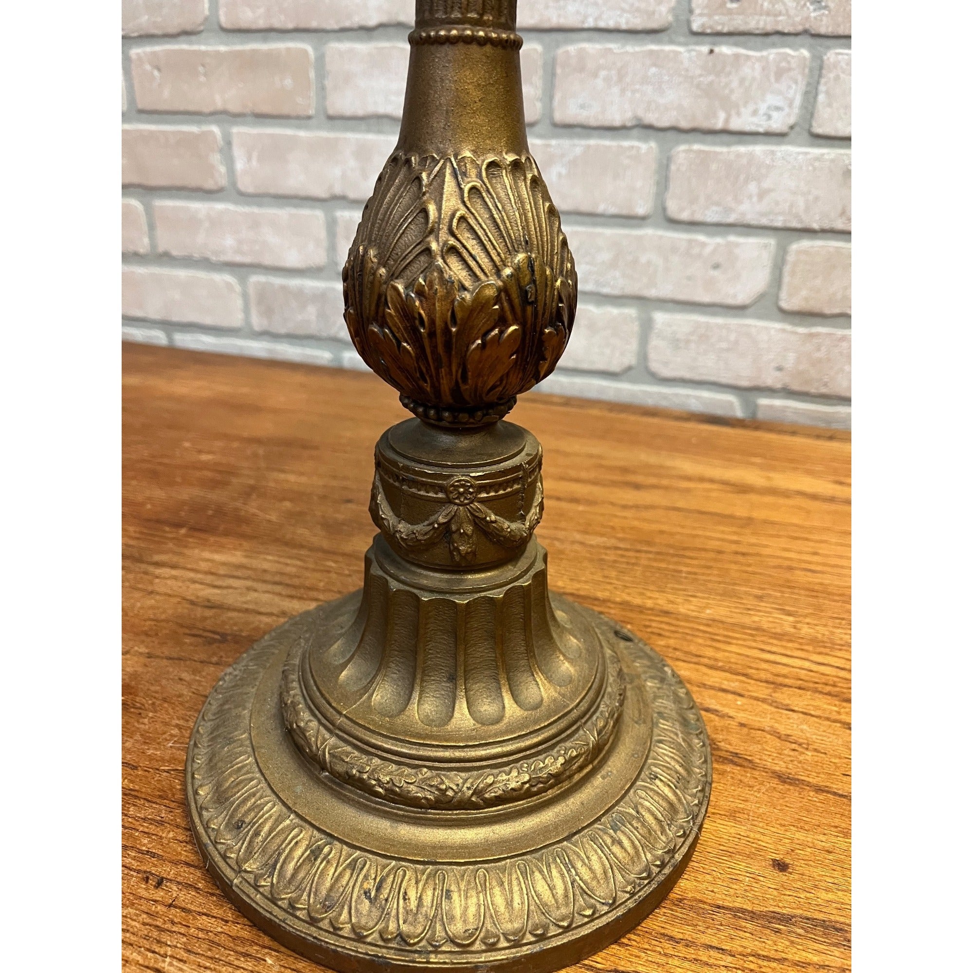 Vintage Neoclassical Brass Tone Table Lamp Base Dual Socket Pull Chain Ornate
