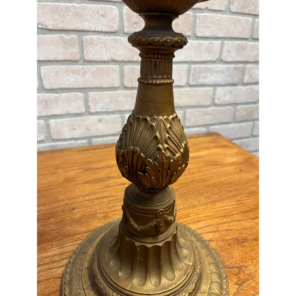 Vintage Neoclassical Brass Tone Table Lamp Base Dual Socket Pull Chain Ornate