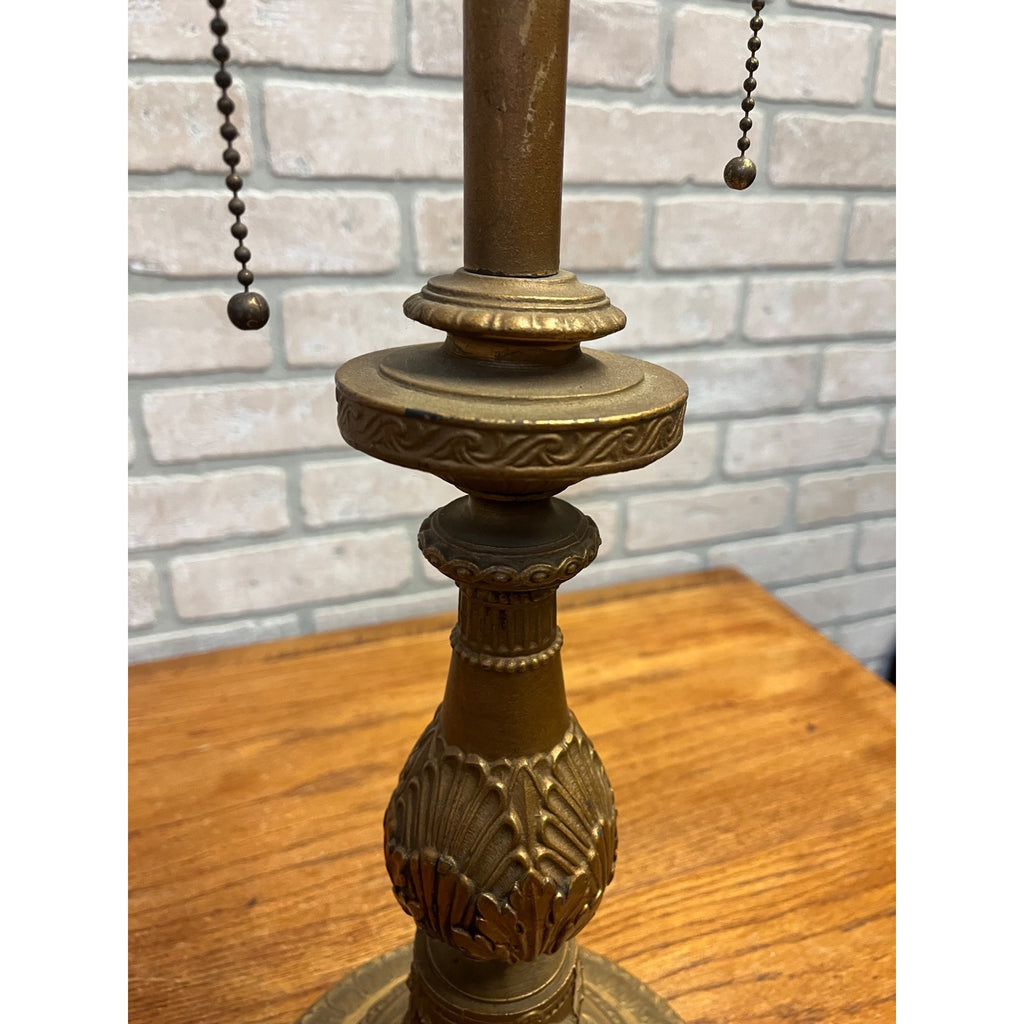 Vintage Neoclassical Brass Tone Table Lamp Base Dual Socket Pull Chain Ornate