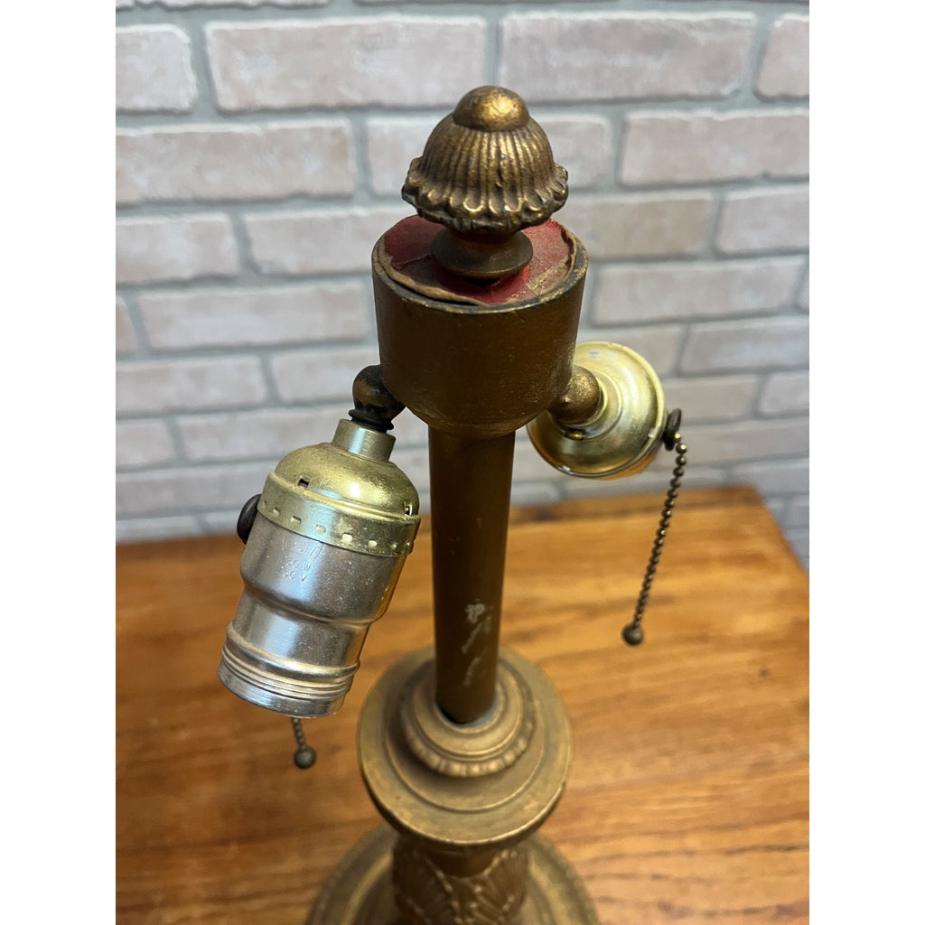 Vintage Neoclassical Brass Tone Table Lamp Base Dual Socket Pull Chain Ornate