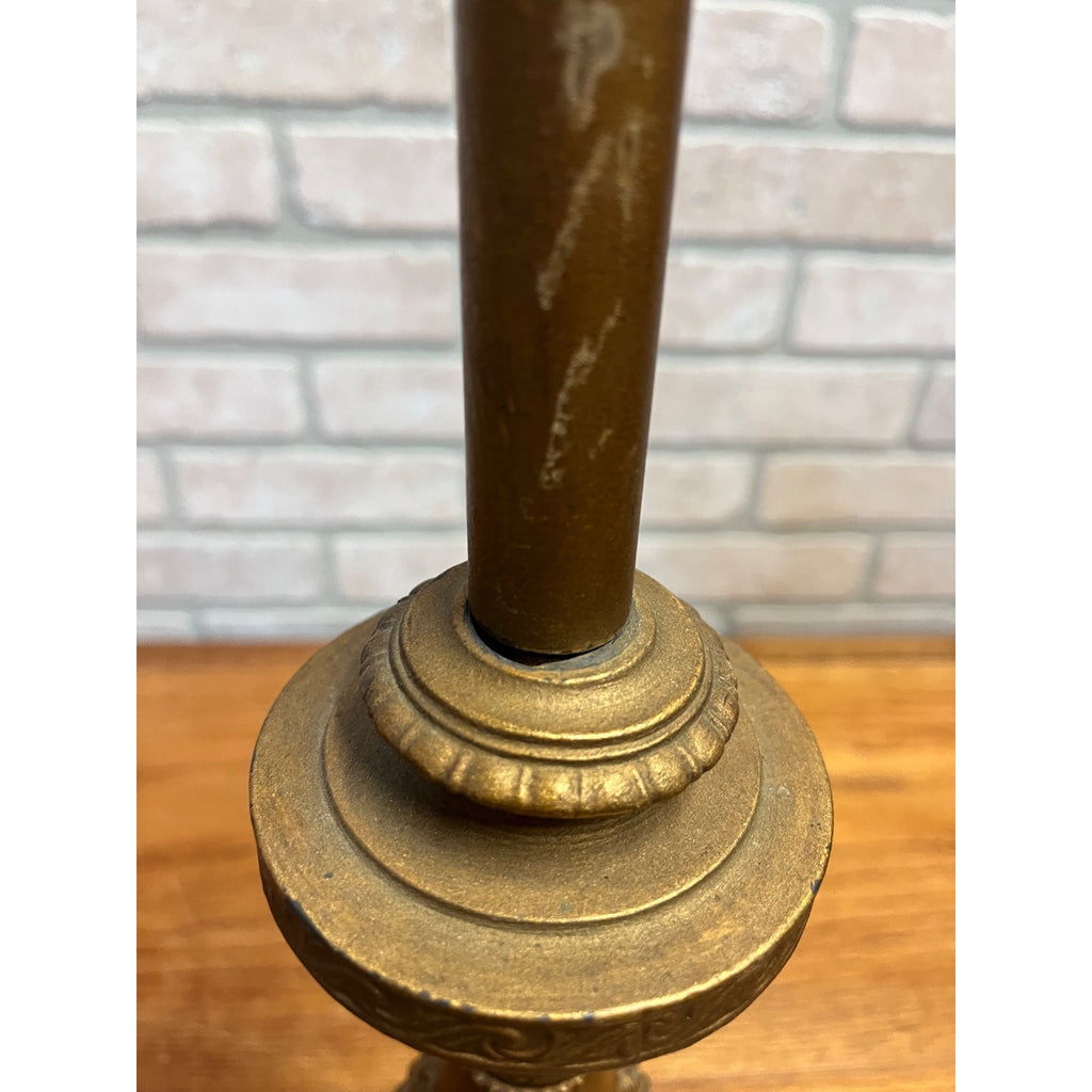 Vintage Neoclassical Brass Tone Table Lamp Base Dual Socket Pull Chain Ornate