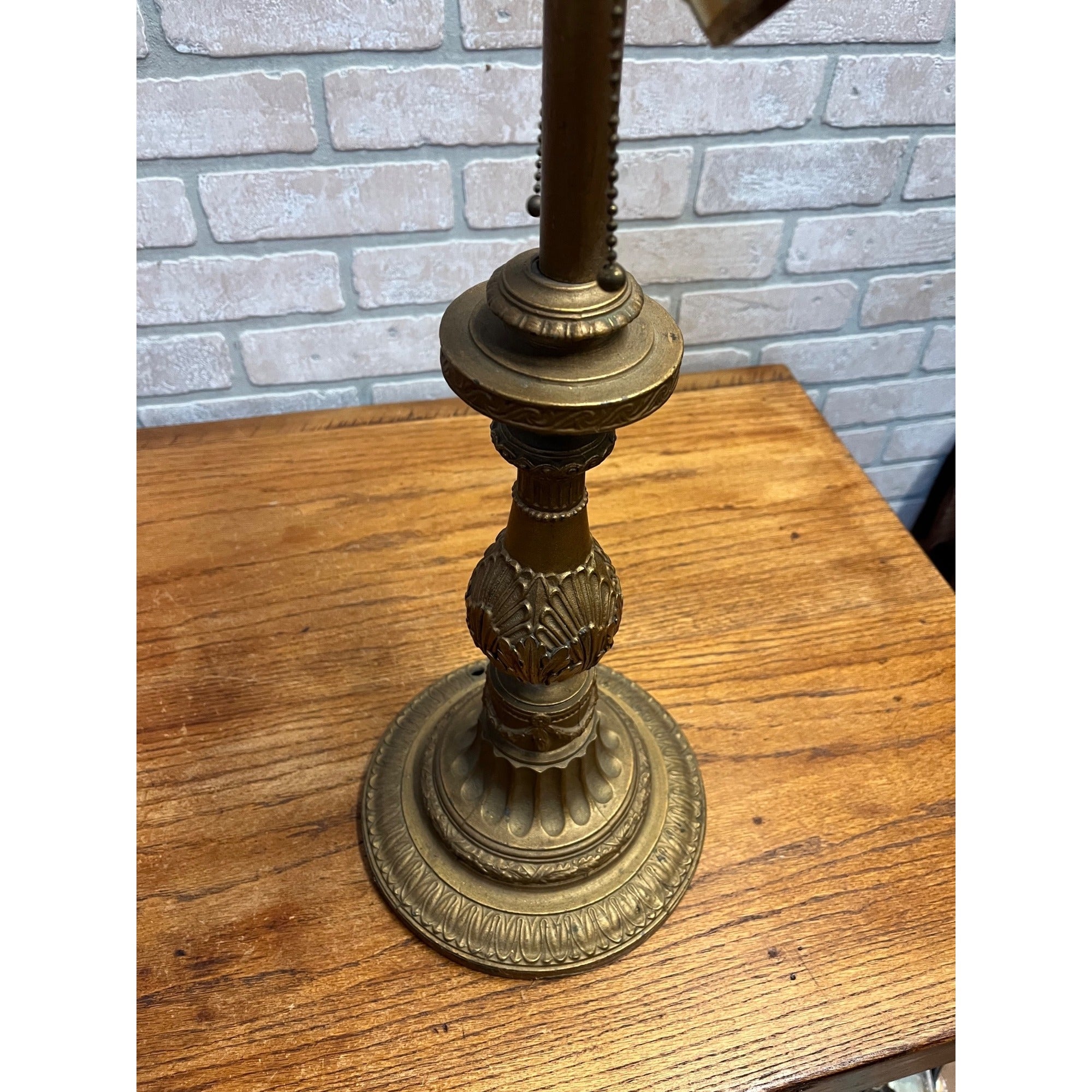 Vintage Neoclassical Brass Tone Table Lamp Base Dual Socket Pull Chain Ornate
