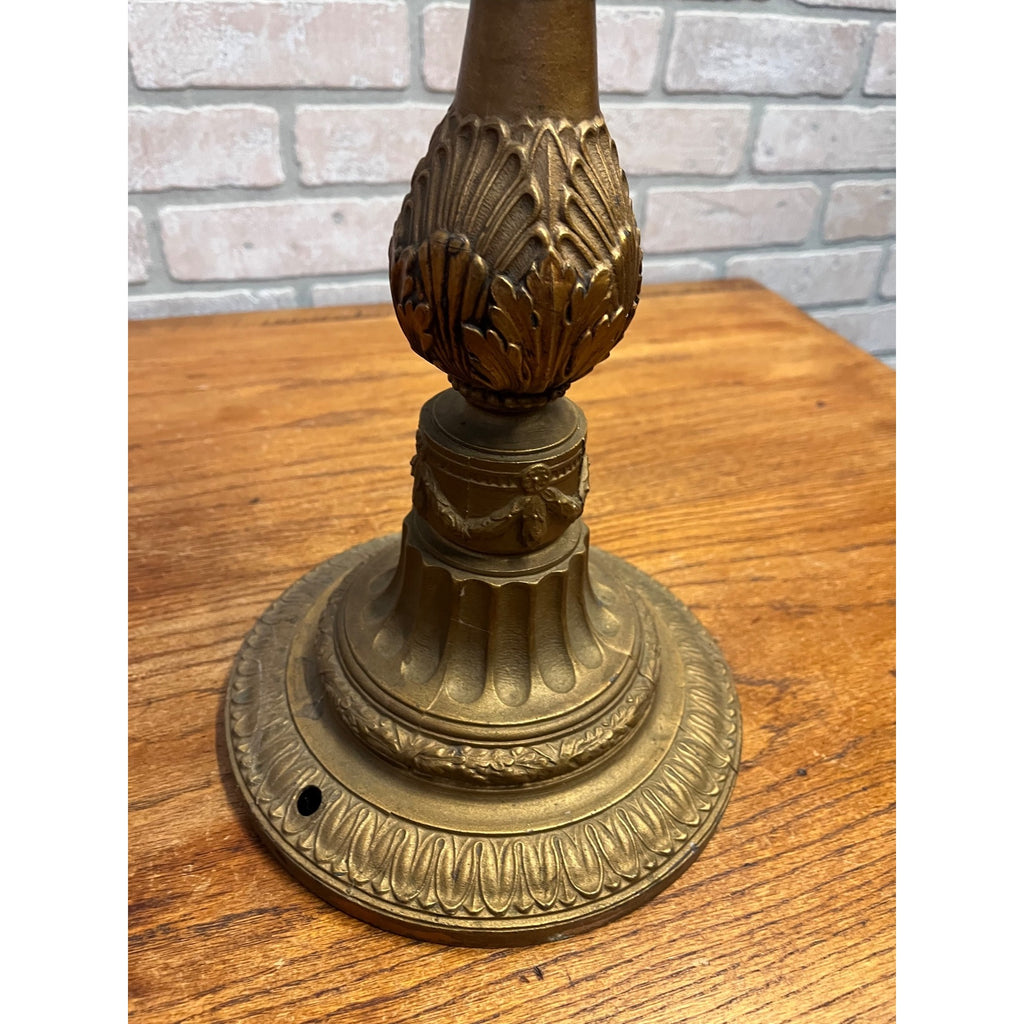 Vintage Neoclassical Brass Tone Table Lamp Base Dual Socket Pull Chain Ornate