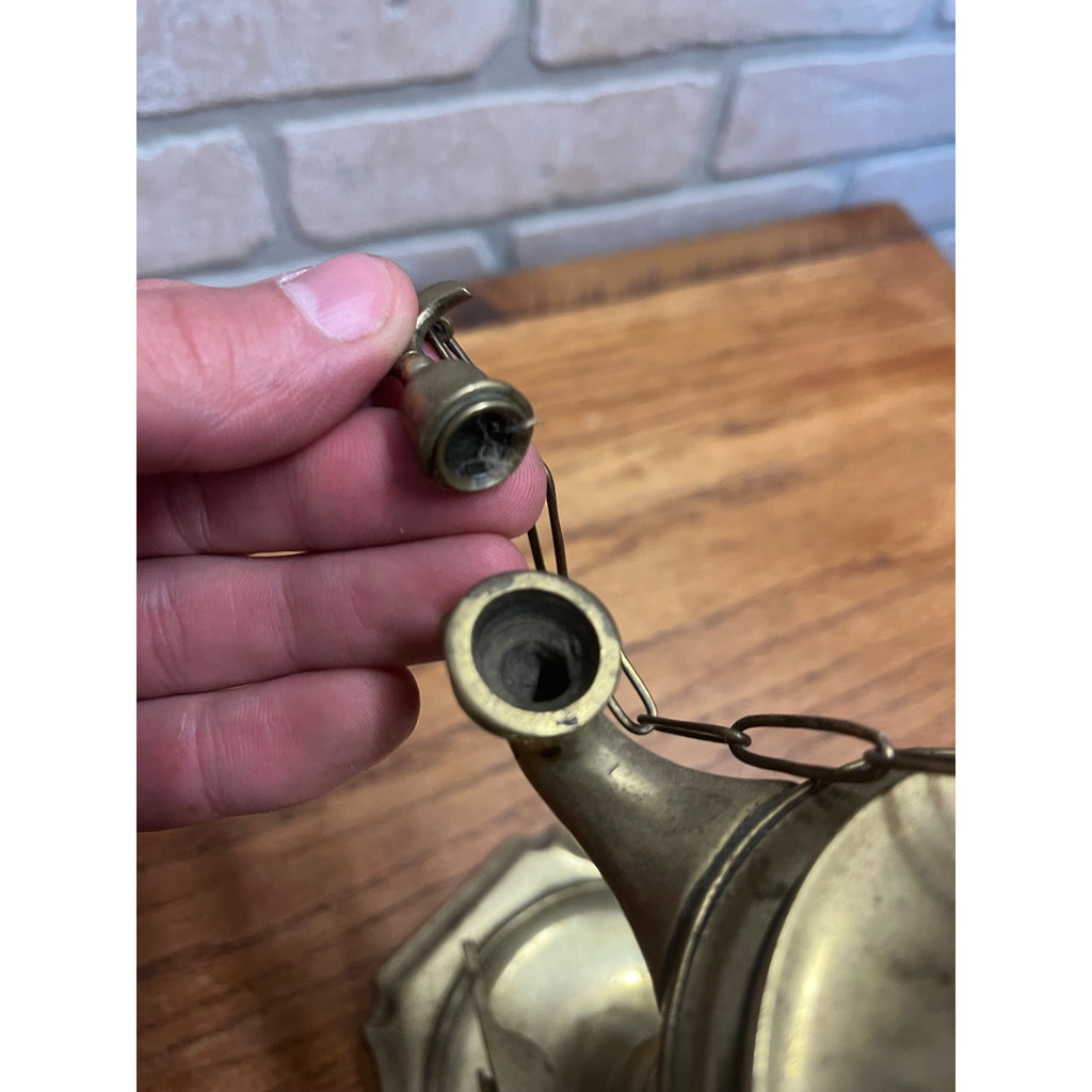 Antique 19th c. Italian Brass "Lucerna" Table Oil Lamp w/Snuffer & Tweezers