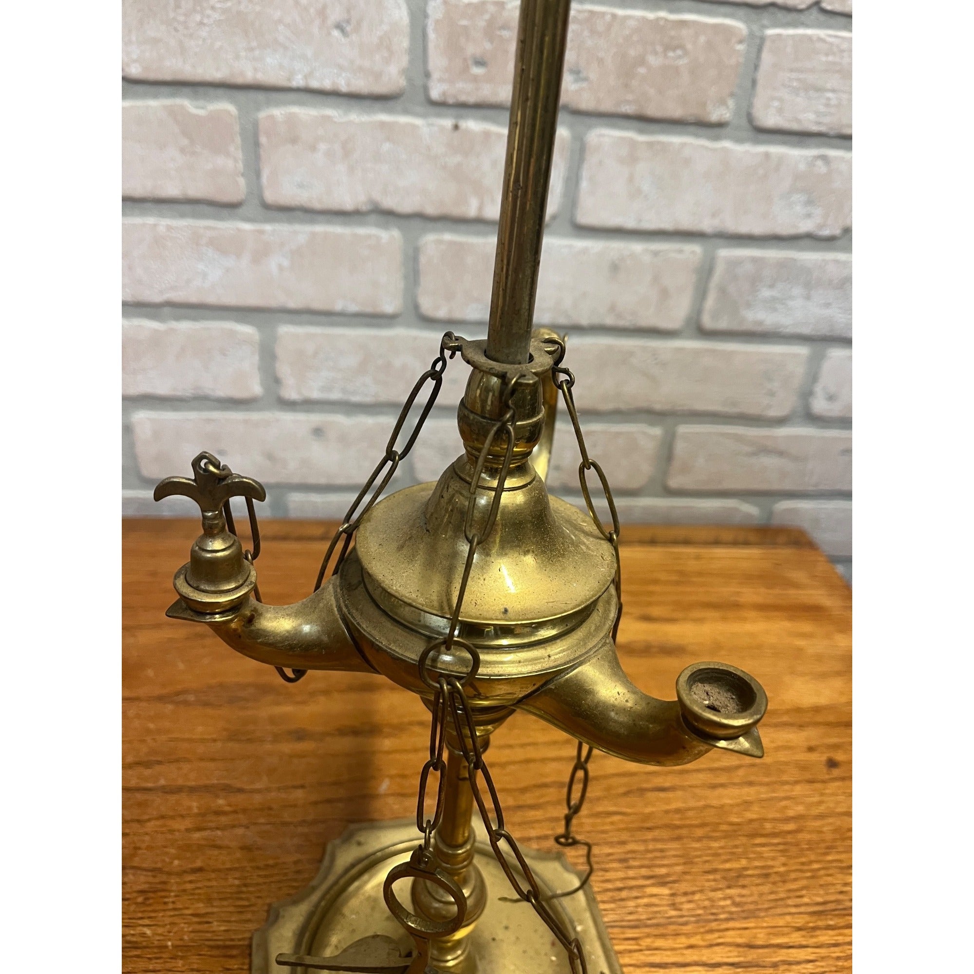 Antique 19th c. Italian Brass "Lucerna" Table Oil Lamp w/Snuffer & Tweezers