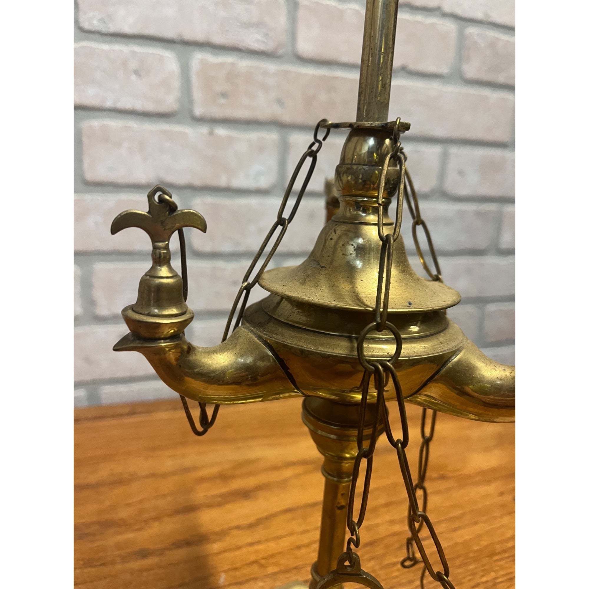 Antique 19th c. Italian Brass "Lucerna" Table Oil Lamp w/Snuffer & Tweezers