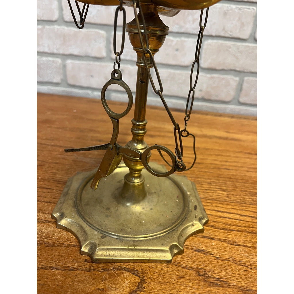 Antique 19th c. Italian Brass "Lucerna" Table Oil Lamp w/Snuffer & Tweezers