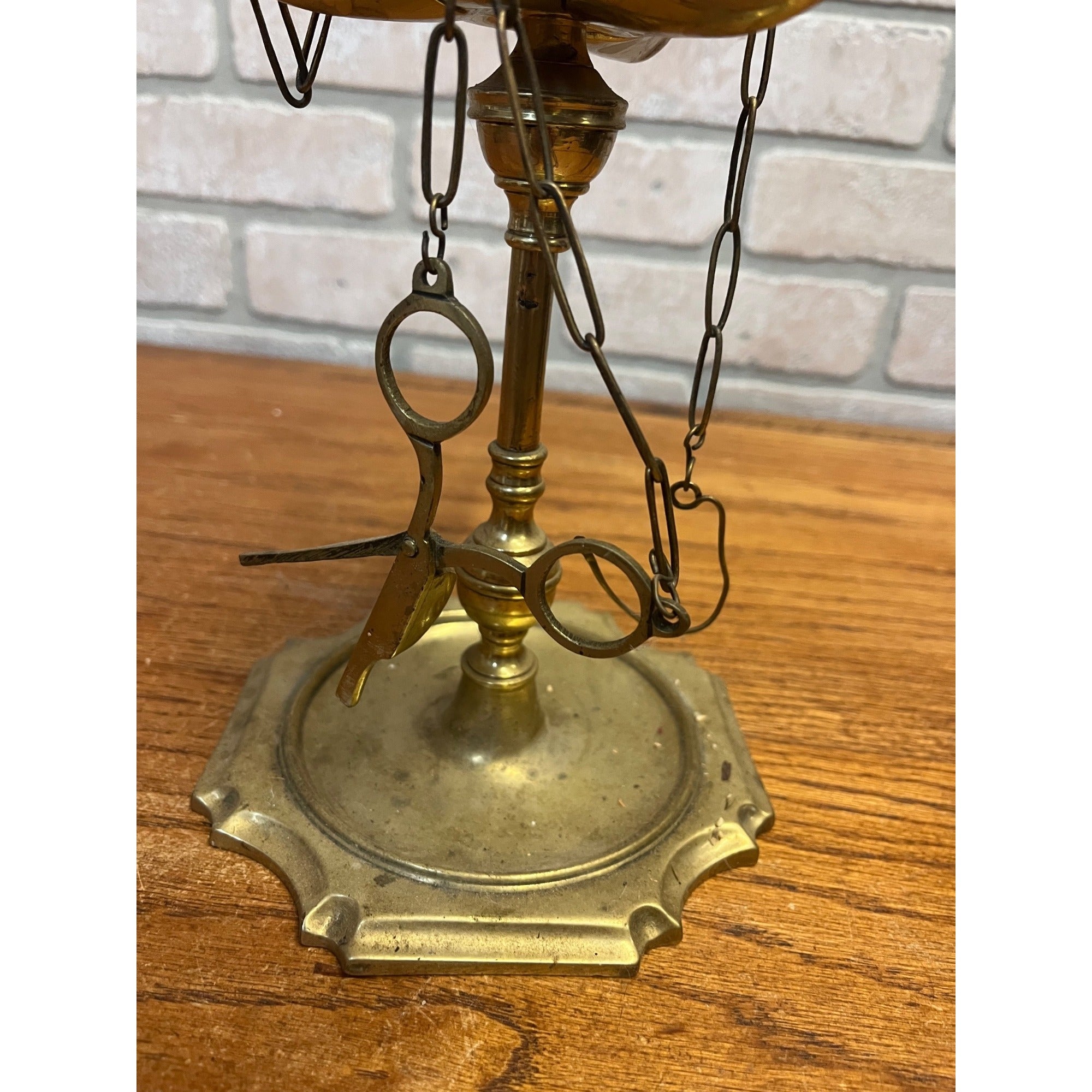 Antique 19th c. Italian Brass "Lucerna" Table Oil Lamp w/Snuffer & Tweezers