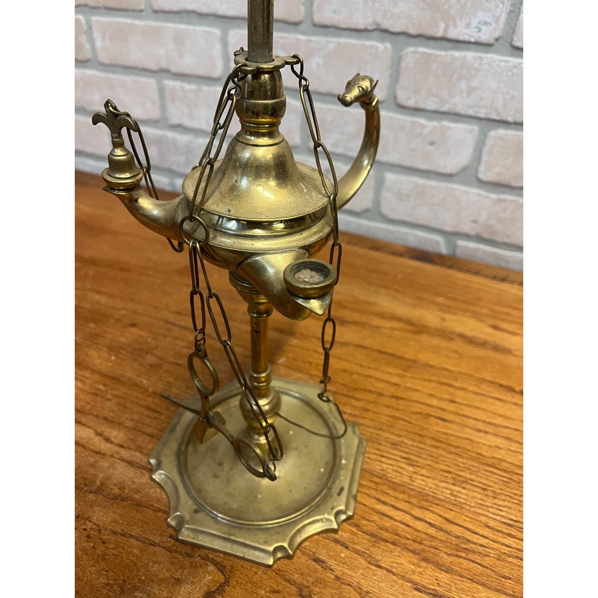 Antique 19th c. Italian Brass "Lucerna" Table Oil Lamp w/Snuffer & Tweezers