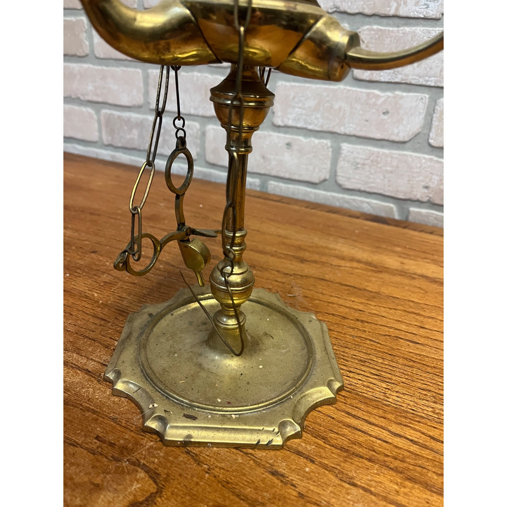 Antique 19th c. Italian Brass "Lucerna" Table Oil Lamp w/Snuffer & Tweezers
