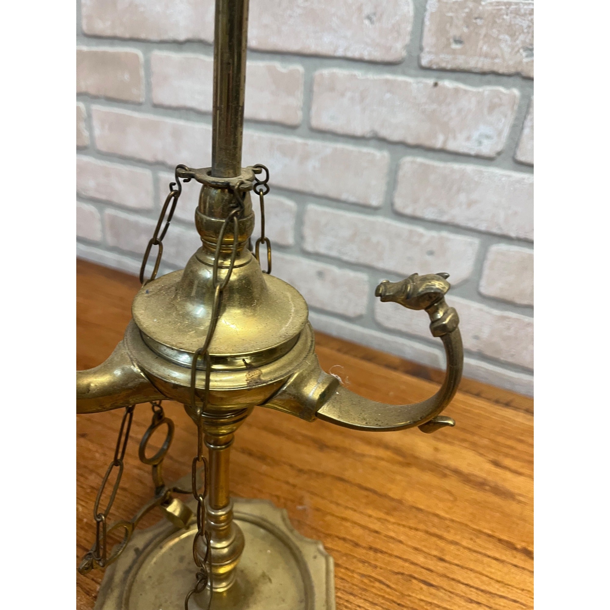 Antique 19th c. Italian Brass "Lucerna" Table Oil Lamp w/Snuffer & Tweezers