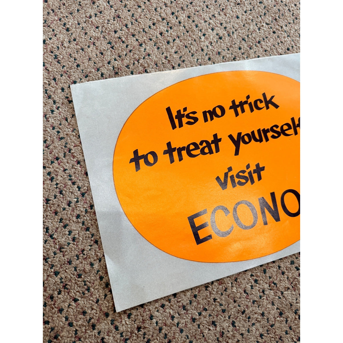 Vintage 1950s Halloween Trick or Treat Advertising Sign Banner Black Cat Econo Gas